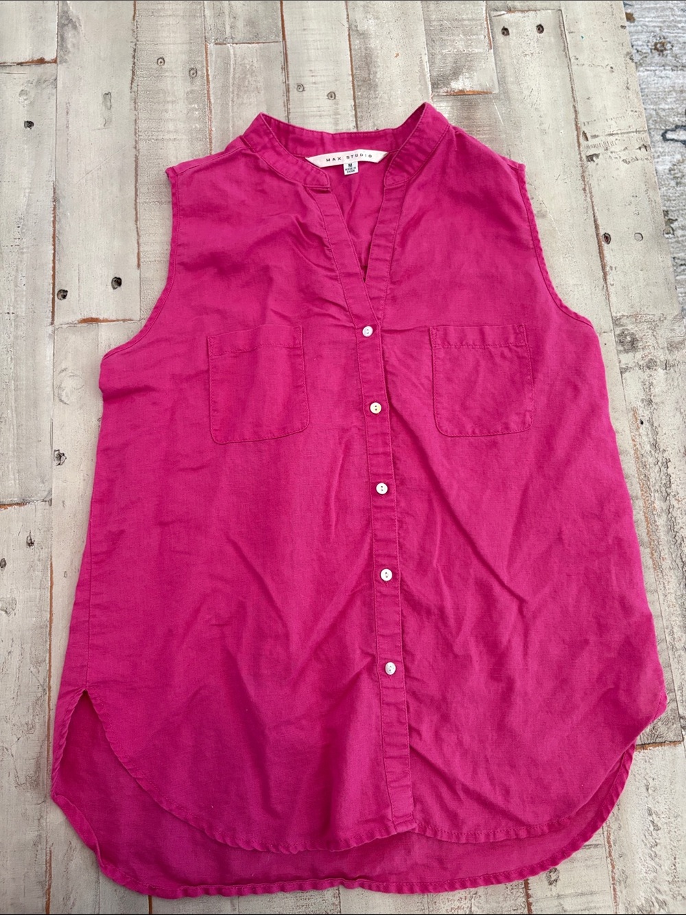 Max Studio Linen Blend Sleeveless Blouse